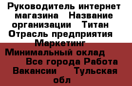 Руководитель интернет-магазина › Название организации ­ Титан › Отрасль предприятия ­ Маркетинг › Минимальный оклад ­ 26 000 - Все города Работа » Вакансии   . Тульская обл.